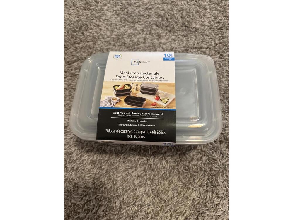Mainstays Meal Prep Rectangle Food Storage Containers 10pc Black Clear